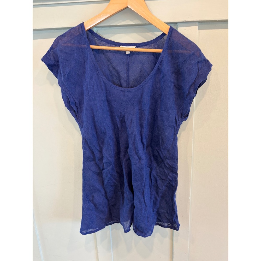 Eileen Fisher Royal Blue 100% Linen Sheer Knit Top Womens Large